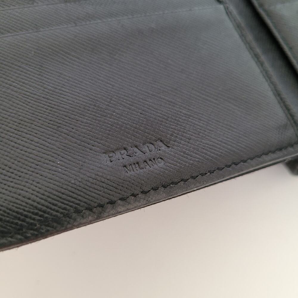Vintage Prada Milano Black Nylon Saffiano Leather Zip Around Bifold Wallet Made - Picture 4 of 12